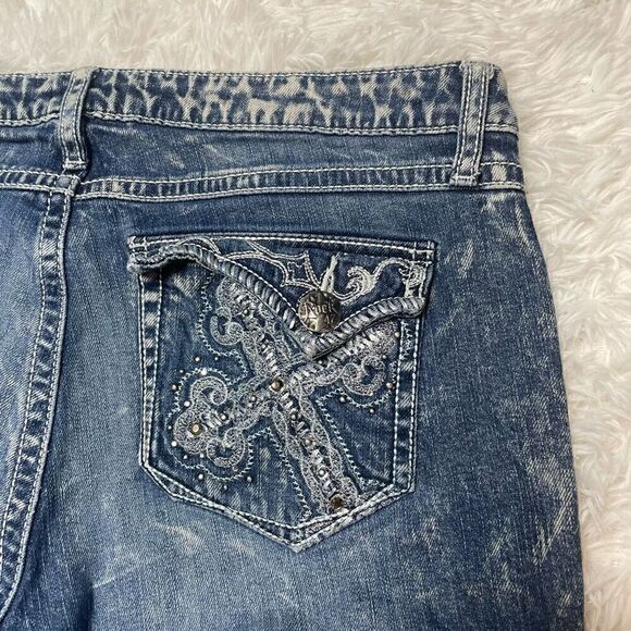 Wrangler Rock 47 Jeans Womens 35x35 Ultra Low Rise Flap Pockets Embroidered - Picture 7 of 12